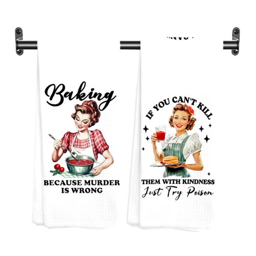 WARDOS Funny Housewife Kitchen Towels, Gifts for Baking Lovers Decorative Hand Towels for Kitchen, Baker Gifts for Women Dish Tea Towel Drying Cloth, 16x24 Inch Set of 2
