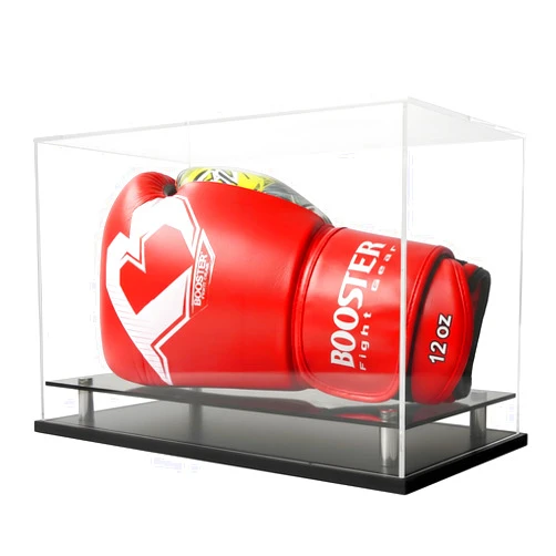 WANLIAN Boxing Glove Display Case,Self-Assembly Acrylic Display case for Full Size Boxing Glove,Baseball Glove Display Case Holder Showcase.Baseball Mitt Ball Football,Clear Case Black Base Riser Stand