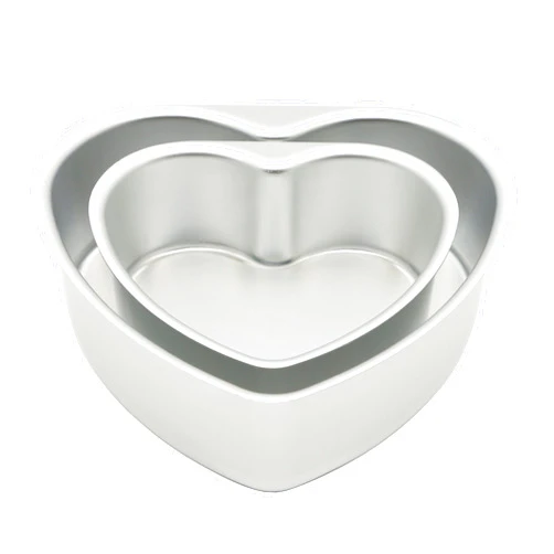 LepoHome 2 pcs Aluminum Heart Shaped Cake Pan Set DIY Baking Mold Tool with Removable Bottom - 6 inch & 8 inch