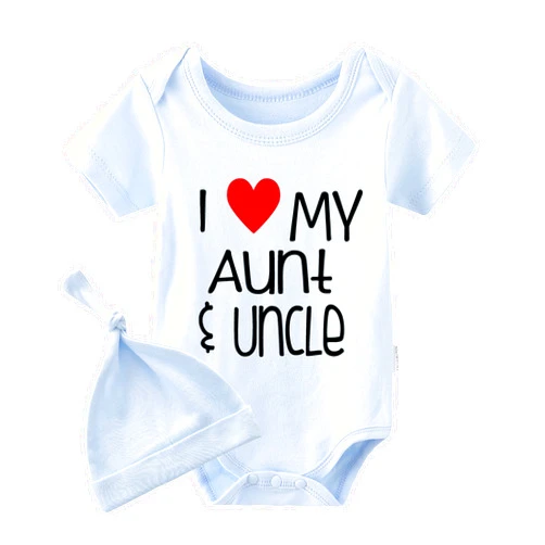YSCULBUTOL Baby Twins Newborn I Love My Aunt and Uncle Funny Auntie Baby Clothes Infant Girl Short Sleeve Jumpsuit
