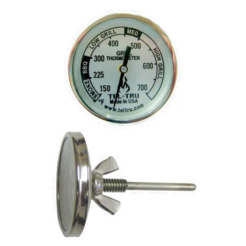 Tel-Tru BQ100 Barbecue Grill Thermometer, 1-3/4 inch dial, 2.13 inch stem, 150/700 Degrees F