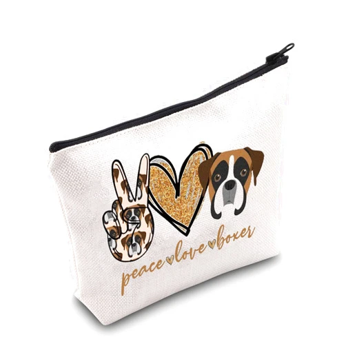 LEVLO Boxer Dog Cosmetic Make up Bag Dog Owner Gift Peace Love Boxer Makeup Zipper Pouch Bag Boxer Dog Lover Gift (Peace Love Boxer)