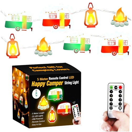 Haigoo Camper String Lights RV Camper Lights for Outside,16.5 ft USB Funny Camping Gifts 21 Led with Remote&Timer,Travel Trailer Party Lights Happy Camper Gifts for RV Awnings,Camping, Birthday
