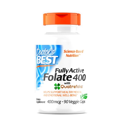 Doctor's Best Fully Active Folate with Quatrefolic NonGMO Vegan Gluten Free 400 mcg Veggie Caps, 90 Count