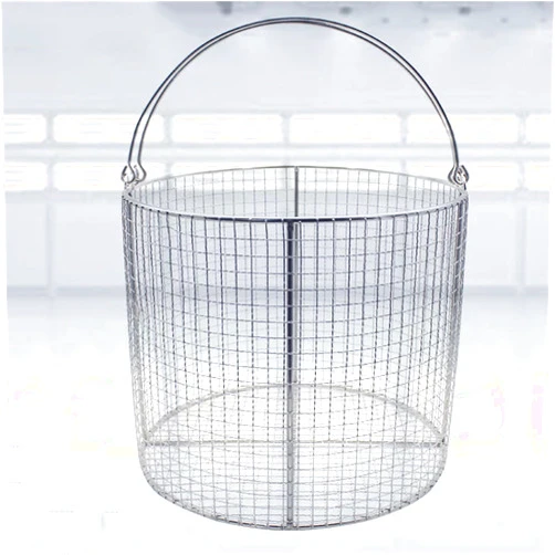 HUANGHAIQIU Round Medical 304 Stainless Steel Instrument Operation Sterilization Mesh Basket, 1cm Mesh Perforated Reusable Baskets Sterilization Tray, for Hospital,40 * 30cm