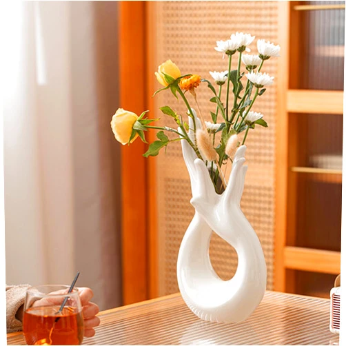 GZDDYUMYJX 12.8 Inch Modern Art Ceramic Flower Vase, Ceramic Hand Shaped Vase, Modern Aesthetic Decorative,White Modern Hand Flower Vase for Home Living Room Office Decor