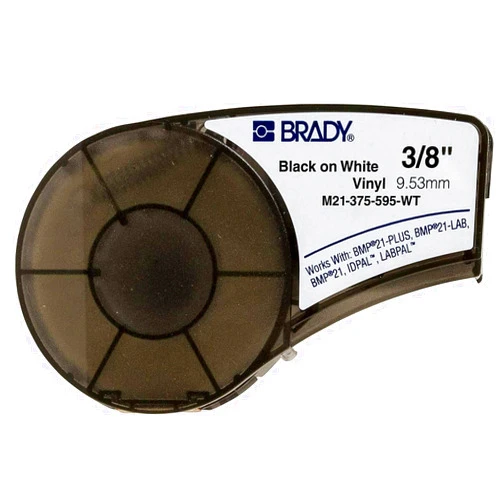 Amelia Brady M21-375-595-WT High Adhesion Vinyl Official Label Tape - Black on White