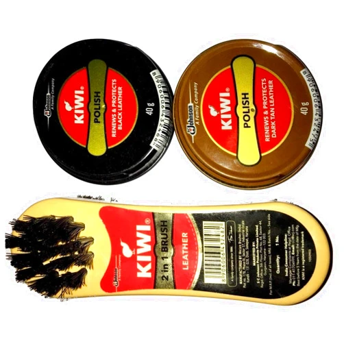 KIWI By Be The Bestest Kiwi Shoe Polish Paste B 0.2 fl oz with Kiwi Leather Shine Brush (Both (1 Each), Black and Dark tan)