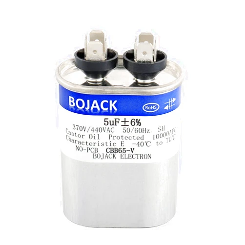 BOJACK 5 uF ±6% 5 MFD 370V/440V CBB65 Oval Run Start Capacitor for AC Motor Run or Fan Start and Cool or Heat Pump Air Conditione