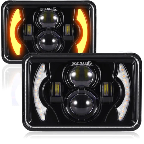 Auronto 2PCS 120w 4x6 Inch LED Headlights with DRL Turn Singal Hi/Lo Sealed Beam Rectengular DOT Approved Replacement H4651 H4652 H4656 Compatible with Trucks Peterbilt Kenworth FORD GMC DODGE TOYOTA BUICK