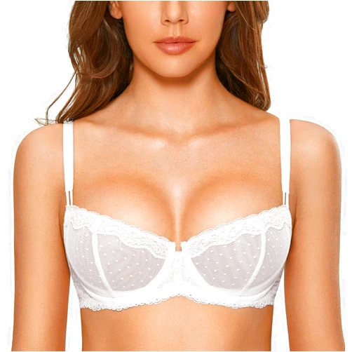 DOBREVA Women's Sexy Lace Bra Underwire Balconette Unlined Demi Sheer Plus Size