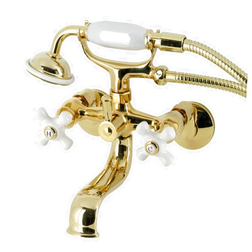 Kingston Brass KS225PXPB Kingston Tub Wall Mount Clawfoot Tub Faucet with Hand Shower, Polished Brass