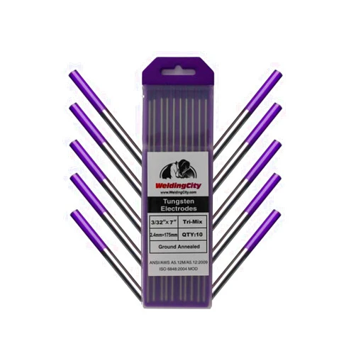 WeldingCity 10-pcs TIG Welding Tungsten Electrode Tri-Element Non-Radioactive (Purple/AWS: EWG) 3/32