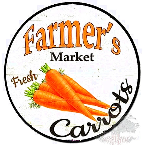 Eletina New Rustic Farmhouse Round Metal Sign Farmers Market Carrots Novelty Circular Sign Retro Kitchen Decor Wall Door Hanger Decor Sign Diameter 12