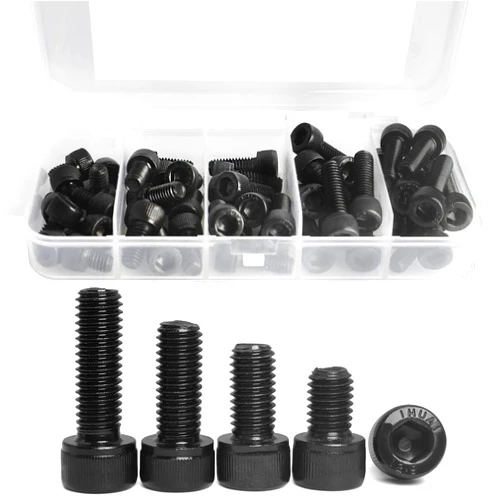 SUNXULIMI M6 x 8mm 12mm 16mm 20mm 25mm Hex Socket Head Cap Screws Bolts, 12.9 Grade Alloy Steel, Black Oxide Finish, Fully Threaded, Metric Allen Hex Drive, Assortment Kit 50PCS