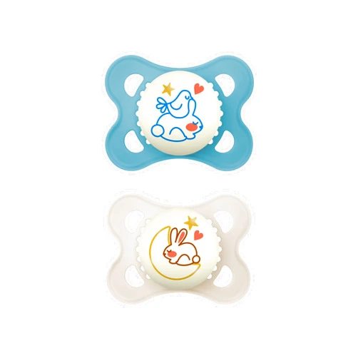 MAM Night Pacifiers 0-6 Months, Best for Breastfed Babies, Glow in the Dark, Baby Boy, 2 Count