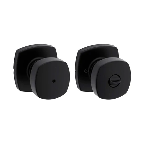 Kwikset Arroyo Knob Interior Privacy Door Knob with Lock, Door Handle For Bathroom and Bedroom, Matte Black Keyless Turn Lock Doorknob, with Microban Protection