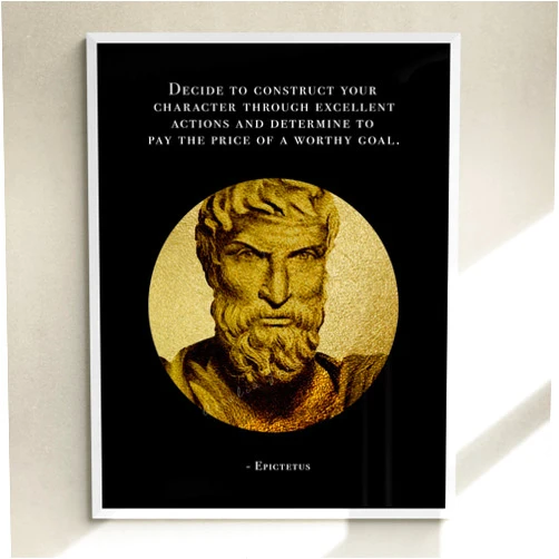 MAXFOUNDRY Epictetus Black & Gold Portrait, Philosophy Quote, Stoicism Poster, Gift for Stoics, Ancient Greek Philosophy, Motivational Print, Stoic Art, Frame Not Included 8x10 / 20x25 cm