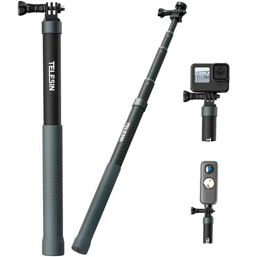 TELESIN Selfie Stick Long Pole Invisible for GoPro (120cm/47.2in), Carbon Fiber Waterproof Extension Monopod for Go Pro Max Hero 13 12 11 10 9 8 7 DJI Action 5 Pro Pocket 3 Insta 360 X3 GO3 Ace Pro 2 AKASO