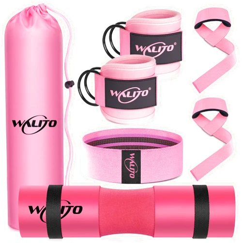 WALITO 8Pcs Barbell Pad Set for Hip Thrust - Squat Pad for Barbell Lunges, Bench Press, with 2 Gym Ankle Straps, 3 Resistance Bands for Working Out, 2 Lifting Strap, Carry Bag
