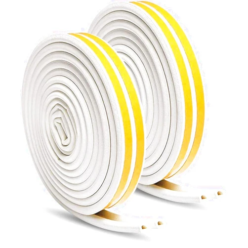 GUKOY Weather Stripping Door Sweep Seal Strip for Doors Self Adhesive Soundproof Weatherstrip (65.6Ft (D-Type), White)