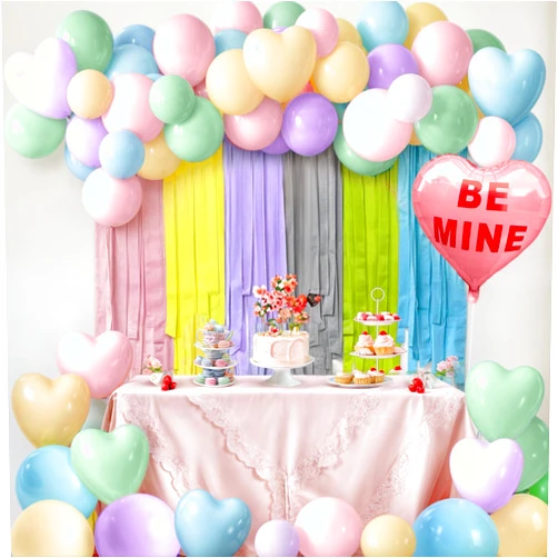 KatchOn, Pastel Valentines Day Decorations Set - Huge, Pack of 57 | Valentines Balloons Garland, Conversation Hearts Decorations, Heart Balloons | Pastel Paper Streamers for Valentines Decorations