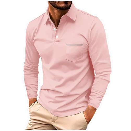 Generic Men's Crew Neck Long Sleeve Tops Waffle Button Lapel Shirts Classic Solid Color Pullover Soft Casual Sweatshirts
