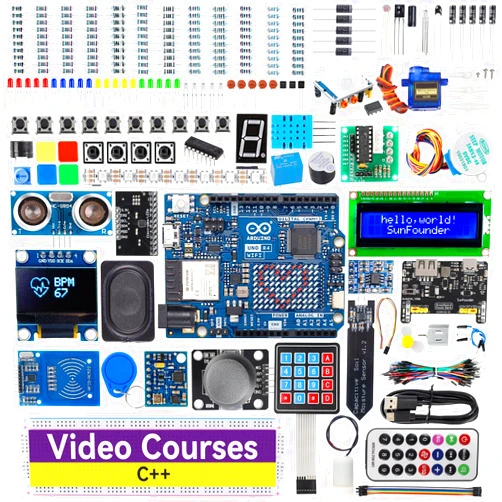 SunFounder Elite Explorer Kit with Original Arduino Uno R4 WiFi, RoHS Compliant, Bluetooth IoT ESP32 IIC LCD1602 OLED, Super Starter Kit, Online Tutorials & Video Courses for Beginners & Engineers