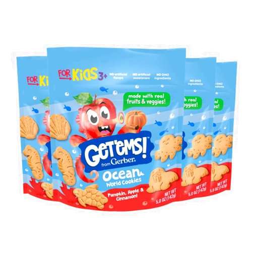 Gerber Get'ems! from Gerber Pumpkin, Apple & Cinnamon Ocean World Cookies, Kids Snack Made with Real Veggies & Fruits, Iron & Vitamin E - 4 pack