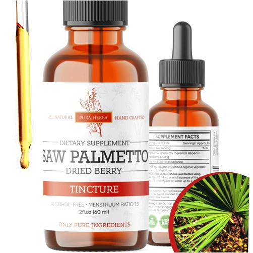 Pura Herba Saw Palmetto Liquid Extract, Organic Saw Palmetto Tincture, Alcohol Free, Vegan - 2 Fl Oz