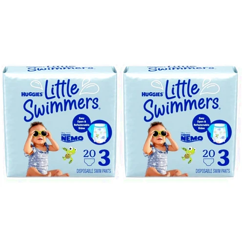 HUGGIES Swim Diapers Size 3 (16-26 lbs), Huggies Little Swimmers Disposable Swimming Diapers, 20 Ct (Pack of 2)