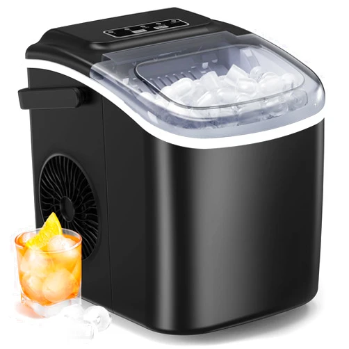 Silonn Countertop Ice Maker, 9 Cubes Ready in 6 Mins, 26lbs in 24Hrs, Self-Cleaning Ice Machine with Ice Scoop and Basket, 2 Sizes of Bullet Ice for Home Kitchen Office Bar Party, Black