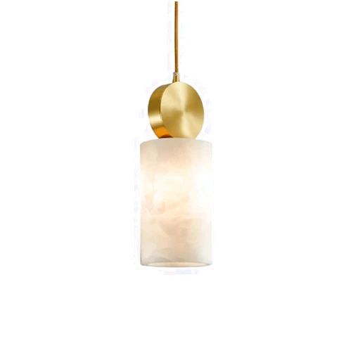 Fyiouy Modern Marble Mini Brass Ceiling Hanging Lamp Adjustable Small Light Fixture with Natural Alabaster Pendant Lights Square Stone Chandelier for Bedroom, Living Room, Bathroom(Round)