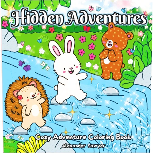 By Alexander Sawyer (Author) Hidden Adventures: A Cozy Magical Forest Coloring Book Featuring Cute Woodland Animal Friends, for All Ages. (Cozy Adventures Coloring Book)