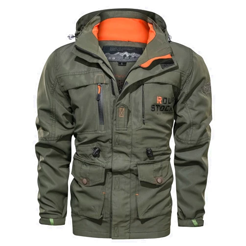 Hoksml New Casual Jacket For Men Multi-Pocket Plus Size Mid-Length Hooded Outdoor Adventure Overcoat Wear-Resistant Outwear