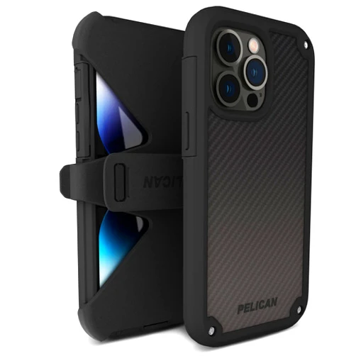 Pelican Shield Series - iPhone 13 Pro Max Case/iPhone 12 Pro Max Case [21ft Military Grade Drop Protection] [Wireless Charging Compatible] Protective Cover with Belt Clip Holster Kickstand - Black