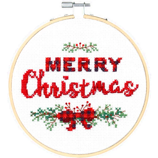 Dimensions Kit, Merry Christmas Cross Stitch, White 14 Count Aida, 6'' Embroidery Hoop