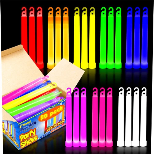 PartySticks Glow Sticks Party Supplies for Kids and Adults (50pk Assorted) - 6 Inch Bulk Glow Light Up Sticks Party Favors, Glow in the Dark Party Decorations, Waterproof Nontoxic Glow Necklaces