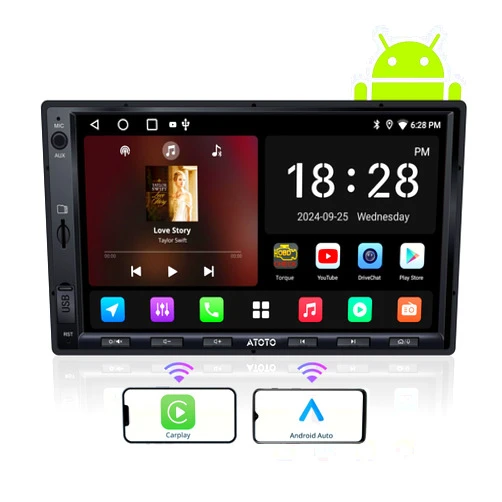 ATOTO A5L Android Double DIN Car Stereo, Wireless CarPlay&Android Auto, Wi-Fi/BT/USB Tethering, 7inch Touchscreen Android Radio Bluetooth, 24B-EQ DSP, SCVC, 2G+32G, GPS Tracking,MirrorLink, FM/AM/TF