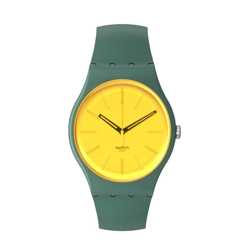 Swatch Unisex Casual Green Watch Bio-sourced Material Quartz Gold in The Garden