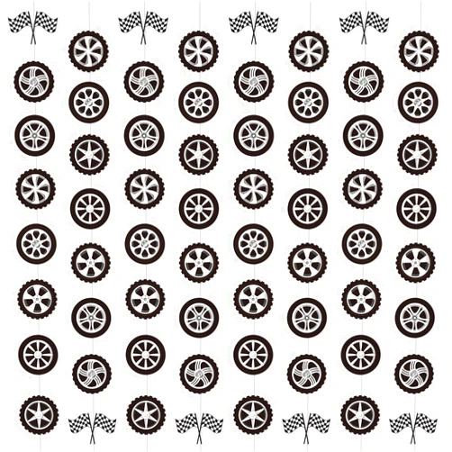 gisgfim 12 Pack Race Car Party Banners Wheel Tire Birthday Decorations Garland Kit Tyre Hanging Swirl Paper Cutouts Banners Baby Shower Supplies for Kid Teen
