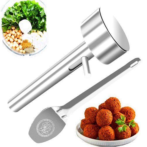 Arazooyi Falafel Scoop With Spatula - Stainless Steel Professional Falafel Maker Scoop | Stainless-Steel Falafel Maker Tool Food Safe and Non-Sticky Falafel Baller Scoop Mold