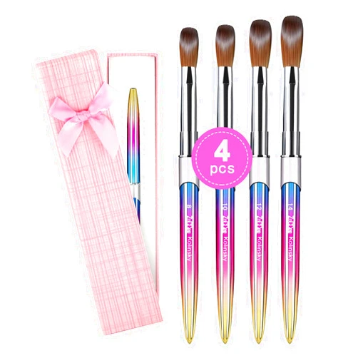 ZoCCee 4Pcs Acrylic Nail Brush - Size #8#10#12#14-100% Kolinsky Nail Brushes for Acrylic Application (Gradient)