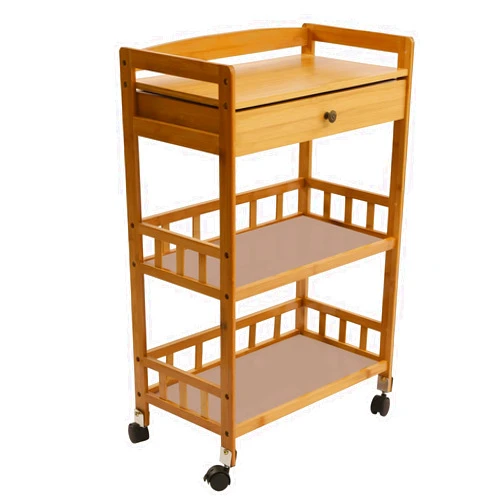 Gdrasuya10 Kitchen Cart on Wheels 3 Tier Bamboo Mobile Utility Serving Rack with Storage Drawer Shelves Rolling Island Cart Trolley for Home Kitchen Dining Room
