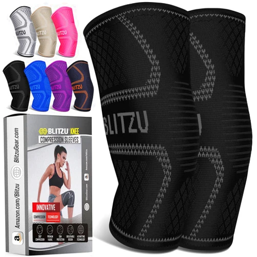 BLITZU 2 Pack Knee Brace, Compression Knee Sleeves for Men, Women, Running, Working out, Weight Lifting, Sports. Knee Braces Support for Knee Pain Meniscus Tear, ACL, Arthritis Pain Relief. Black M