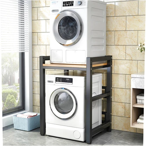 LHIUGE Washing Machine Shelf, Height-Adjustable Tumble Dryer Stand, Storage Shelf Over The Washing Machine, Washing Machine Shelf for Washing Machine and Dryer Wood Color Plate Black Bracket