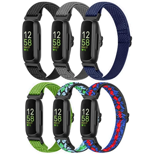 VNDAPT Elastic Watch Bands Compatible with Fitbit Inspire 3/Inspire 2/Inspire/Inspire HR/Fitbit Ace 3/Ace 2, Soft Nylon Sport Replacement Wristband Adjustable Stretchy Straps for Women Men (6 Pack)