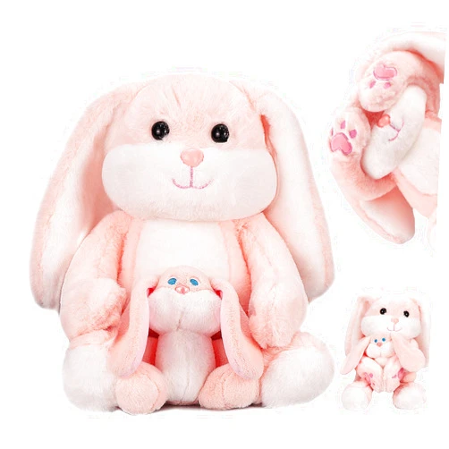 MILEGI Bunny Stuffed Animal Peek-A-Boo Toys, Easter Mommy Bunny Plush Toy Cuddle Baby Rabbit Toys, 13.7