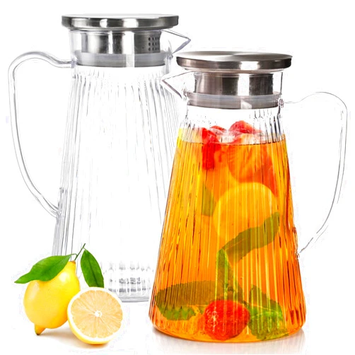 Cididu 2 Pack Plastic Pitcher with Lid, 50 Oz Clear Water Pitcher, Unbreakable Tea Pitcher with Handle, BPA-Free Fridge Water Jug Container for Lemonade Juice Milk Tea Hot Cold Drinks, Easy to Clean