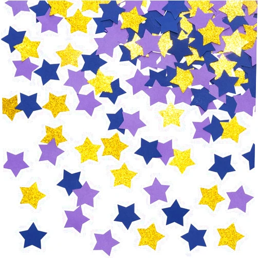 MOWO Purple Blue and Gold Star Confetti Table Decoration for Graduation Eid Ramadan Birthday Retirement Party,1.2 inch in Diameter,200 Counts